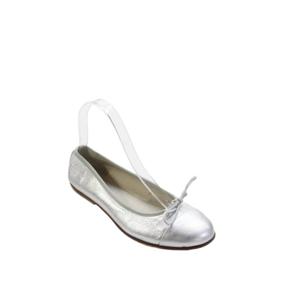 Michael Pasinkoff Womens Leather Bow Accent Slip On Flats Silver Size EUR 36